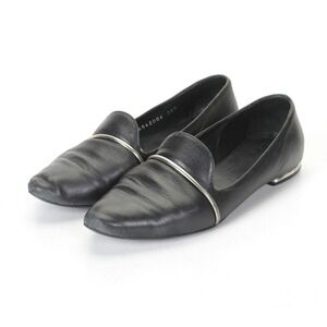 AGL‎ Black Leather Flat Loafers Silver Band Almond Toe N542004 Womens 6 EU 36.5